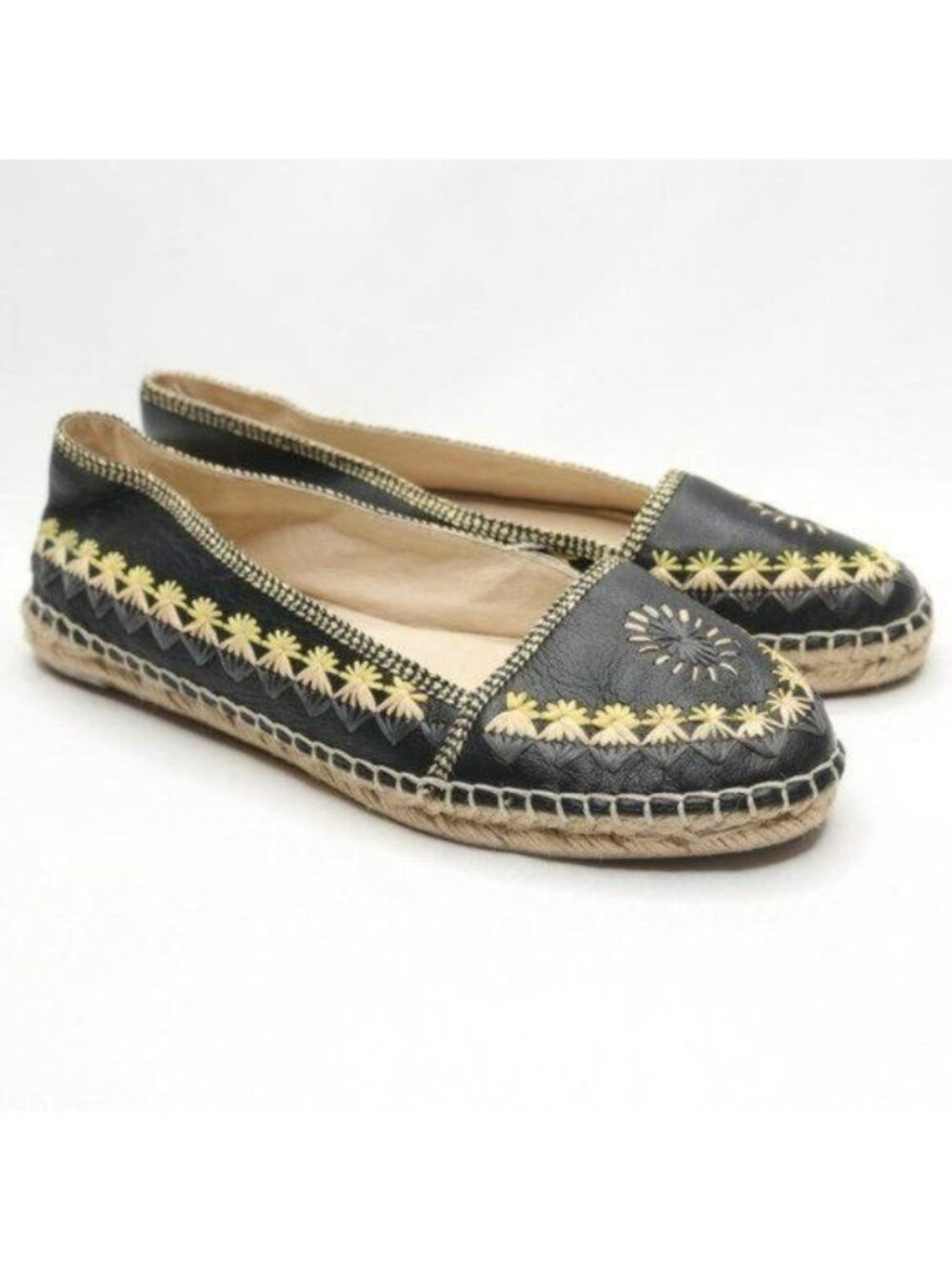 House of Harlow 1960 Kole Women's Size 36 Black Leather Boho Embroidered Flats